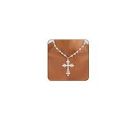 XYTDM Large Cross Necklace for Women Gold Large Cross Necklace Beaded Pearl Cross Necklace Gold Multi-layered Coin Cross Pendant Necklace Silver Large Jewelry (Style1_pearl cross_silver)