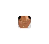 XYTDM Layered Gold Necklaces for Women Chunky Stackable Charm Necklace Layered Cuban Paperclip Snake Chain Necklace Retro Coin Dainty Pendant Toggle Clasp Necklace (Paperclip Coin)