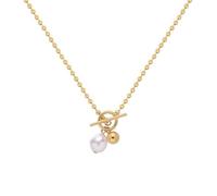 XYTDM Natural Freshwater Pearl Gold Ball Toggle Charm Necklace 18k Gold Plated Stainless Steel Bead Chain Necklaces