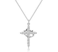 XYTDM Paved Cross Rotated Crown Necklace for Women, Dainty Diamond Cross Necklace Zircon 14K Gold Plated Necklace With Ring Cute Gold/Silver Jewelry Set (Silver-Rotatable)