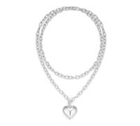 XYTDM Puffy Heart Necklaces For Women Gold And Silver Plated Heart Pendant Necklace Long Chain Necklace (Silver)