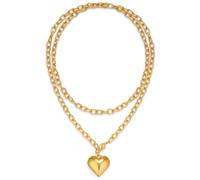 XYTDM Puffy Heart Necklaces For Women Gold And Silver Plated Heart Pendant Necklace Long Chain Necklace (Gold)
