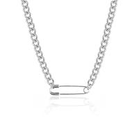 XYTDM Safety Pin Necklace Dainty Gold Necklace for Women Trendy Handmade Necklace Safety Pins with Heart Charms Gifts for Women (B1-Silver Chunky)