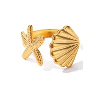 XYTDM Starfish Seashell Ring,18k Gold Plated Starfish Seahell Ring,Summer Ocean Gifts for Women (Starfish Seashell)