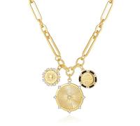 XYTDM Sun Heart Charm Neckalce for Women Chunky Gold Necklace for Women, Heart Pendants Chain Necklace Sun Flower Necklace Fashion Hip Hop Choker (A. 3 Charms Round Sun)