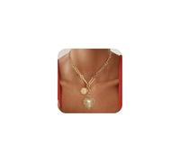 XYTDM Sun Heart Charm Necklace for Women, Chunky Gold Necklace with Heart Pendants and Sun Flower Design, Fashion Hip Hop Choker (B. Coin)