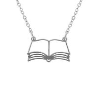 XYTDM Teacher Necklace for Women Dainty 18K Gold Charm Necklace Open Book Pendant Necklace Book Lovers Gifts Teacher Appreciation Gifts Book Choker Necklace for Teacher Jewelry Accessories (Silver)