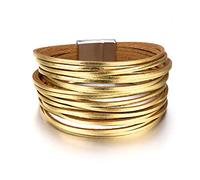 XYTDM Women's Leather Wrap Bracelet, Bohemian Leopard Print Multi-Layered Crystal Beads Cuff Bracelet Jewelry (B14:Short Gold1)