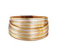 XYTDM Women's Leather Wrap Bracelet, Bohemian Leopard Print Multi-Layered Crystal Beads Cuff Bracelet Jewelry (B32:Gold and Silver)
