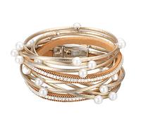 XYTDM Women's Leather Wrap Bracelet, Bohemian Leopard Print Multi-Layered Crystal Beads Cuff Bracelet Jewelry (B16:Gold Pearl)