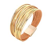 XYTDM Women's Leather Wrap Bracelet, Bohemian Leopard Print Multi-Layered Crystal Beads Cuff Bracelet Jewelry (A2:Short Gold)