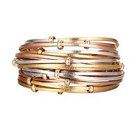 XYTDM Women's Leather Wrap Bracelet, Bohemian Leopard Print Multi-Layered Crystal Beads Cuff Bracelet Jewelry (B17:Gold Circle)