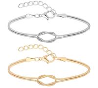 XYTDM Womens Love Knot Snake Chain Infinity Bracelet 925 Sterling Silver Gold Plated Bracelet Couple Bracelet Friendship Relationship Bracelet Women Jewelry (Gold+Silver)