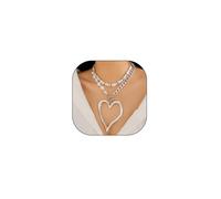 XYTDM Y2k Large Heart Necklaces for Women Girls Teen Chunky Love Pearl Choker Necklaces Exaggerated Large Hollow Heart Pendant Necklace Dainty Statement Jewelry Gifts (Silver)