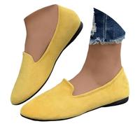 Xytraiihw Women's Suede Loafers, Spring Summer Pointed Toe Walking Shoes Flat Casual Leisure Slip-On Comfortable Loafers Breathable Slipper,Yellow,4 UK
