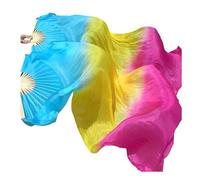 XYUERU 1 pair of silk belly dance fan veils, satin dance fans, long dance made of artificial silk for belly dance parties, stage performances, fans(Blue,120cm)