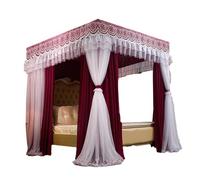 XYUERU Canopy Bed Curtains 4-Corner Post Bed Canopy, Luxury Bed Canopy with Four Posters Floor Standing Mosquito Net Sheer Mesh Curtains Double Layer Privacy Solution(Red,150x200cm)