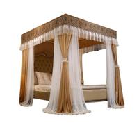 XYUERU Canopy Bed Curtains 4-Corner Post Bed Canopy, Luxury Bed Canopy with Four Posters Floor Standing Mosquito Net Sheer Mesh Curtains Double Layer Privacy Solution(Brown,150x200cm)