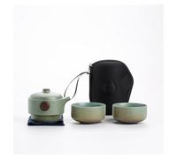 XYUERU Ceramic travel tea set, 1 pot 2 cups handmade portable teaware set tea service elegant for picnic office(Green)