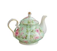 XYUERU Enamel teapot with handle, bone china tea kettle, antique flower coffee pot, tea kettle in vintage style for home, restaurant, afternoon tea, tea party, office decoration.(Green,400ml)