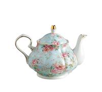 XYUERU Enamel teapot with handle, bone china tea kettle, antique flower coffee pot, tea kettle in vintage style for home, restaurant, afternoon tea, tea party, office decoration.(Blue,900ml)