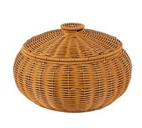 XYUERU Round Rattan Basket With Lid, Hand-Woven Multi-Purpose Wicker Tray, Table Decorative Storage Baskets, Picnic Bread Fruit Table Storage Basket, for Desktop Woven Kitchen Fruit Bread Basket
