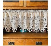 XYUERU Window curtain, handmade crochet curtain retro boho crochet hollow elegant short café curtain romantic embroidered lace short curtain bistro curtain(120x90cm)