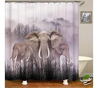 XYueww Shower Curtain, 3D Bathroom Curtains, Waterproof Outdoor Garden Fabric Bath Curtains, Rust Proof Grommets, 12 Hooks, Machine Washable, for Bathroom Home Decor Animal Elephant 150x180cm