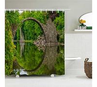 XYueww Shower Curtain, 3D Bathroom Curtains, Waterproof Outdoor Garden Fabric Bath Curtains, Rust Proof Grommets, 12 Hooks, Machine Washable, for Bathroom Home Decor Lake Landscape 180x180cm