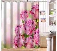 XYueww Shower Curtain, 3D Bathroom Curtains, Waterproof Outdoor Garden Fabric Bath Curtains, Rust Proof Grommets, 12 Hooks, Machine Washable, for Bathroom Home Decor Pink Flower Landscape 240x200cm
