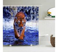 XYueww Shower Curtain, Animal Tiger Waterproof Mould Bathroom Curtains, Proof Resistant with Rust-Resistant Metal Rings and 12 Hooks Bath Shower Curtain Liner extra long shower curtains 150x180cm