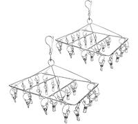 XYUXWLG Sock Hanging with 24 Pegs - 2 Pack Stainless Steel Sock Hanger Drying Rack with Swivel Hook - Windproof Laundry Hanger for Socks, Underwear, Baby Clothes and Hats