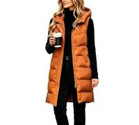 Xyvarael Women’s Hooded Gilet Stand Collar Longline Solid Layer Padded Vest | Winter Sleeveless Puffy Jackets Coat Zip Up and Button Up Closure Side Hand Pockets for Casual Layering
