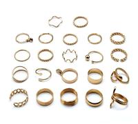 Xyvona 24 Rings Mixed Styles Gold Alloy, Durable Hypoallergenic Stackable Jewelry for All Fingers Casual & Formal Occasions