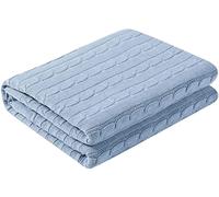 XYWHPGV 100% Cotton Knitted Throw Blanket for Sofa and Couch Soft Lightweight Cable Knit Blanket Home Decorative Blanket, Pale Blue 50" x 60"(ead86 0df85 64154 25be4 cd0b8 8b0a9