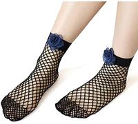 XYWHPGV 2 Pairs Dark Blue Black Stretchy Ankle High Tights Mesh Sock Flower Shape Decor Short Fishnet Socks for Women(b8804 2025e 379fd 65cf8 6eae3 bfc44
