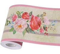 XYWHPGV 3D Wall Paper Border Self Stick Wall Covering PVC Floor Borders for Kitchen Bathroom Bedroom Wall Decor Paper, Peony Pink, 3.94 Inch by 32.8 Feet(73802 48978 96daf 6a90e 80ff3 09806