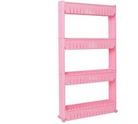 XYWHPGV 4 Tiers Gap Storage Organizer Rack Shelf with Wheels, Slide Out Fridge Storage Tower Rack, Slim Gap Storage Cart for Laundry/Bathroom/Kitchen, Pink(49bd4 98fc7 4f5ae 5a9bf 8a493 da947