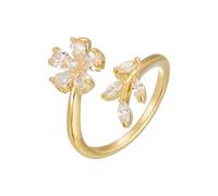 XYWstore Ladies' Alloy Flower Leaf Open Ring, Silver Tone with Crystal Accents, Adjustable, Adjustable, Metal Cubic Zirconia, Created Zircon