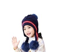 XYX Girls Winter Warm Elastic Soft Ear Protection Knitted Sherpa Ski Hats Fleece Lined Peruvian Cover Ears Beanie Hat, H1-cyan, One Size