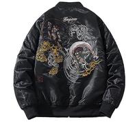 XYXIONGMAO Cyberpunk Streetwear Bomber Jackets Windbreaker Techwear ghost embroidery pattern Clothes Flight Jacket for Men, Black, S
