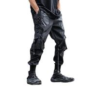 XYXIONGMAO Dark Men Cargo Pants with Straps, Cyberpunk & Goth Style, Tech & Tactical, Black, Small