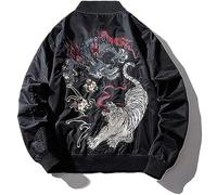 XYXIONGMAO Japanese Dragon Tiger Hip Hop Clothing Men'S Bomber Jacket Oversized Street Windbreaker Flying Streetwear, Black_thicken, Medium