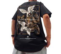 XYXIONGMAO Men's Casual Sports Japanese Streetwear Hip Hop Unisex Animal Crane Graphic Chucky Printed T-Shirt, Black, Large