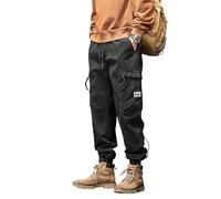 XYXIONGMAO Multi Pocket Cargo Pants for Men Japanese High Street Pants Drawstring Cargo Pants for Men Hip Hop Sweatpants, Black, X-Large