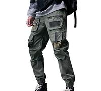 XYXIONGMAO Multi-Pocket Loose Overalls Casual Functional Trousers Cargo Joggers Techwear Harem Hip Hop Pants for Men, Black, XXL