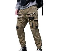 XYXIONGMAO Multi-Pocket Loose Overalls Casual Functional Trousers Cargo Joggers Techwear Harem Hip Hop Pants for Men, Brown, X-Large