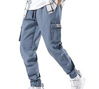 XYXIONGMAO Streetwear Hip Hop Cargo Joggers Pants for Men Denim Overalls Sports Harness Feet Harlan Casual Trousers - Black - Medium