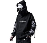 XYXIONGMAO Streetwear Techwear Hoodie Cyberpunk Tactical Mens Black Urban Hip Hop Japanese Sweatshirt, Black, S