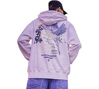 XYXIONGMAO Trend Street Men's Japanese Hoodie Crane Graphic Couples Hoodies Streetwear (white, L)